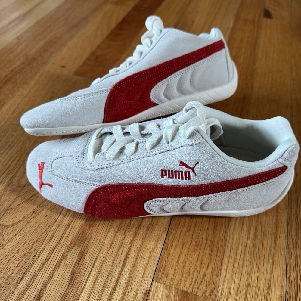 Puma Speedcat LS White Red Suede Driving Sneakers 398846-49 Mens 8.5